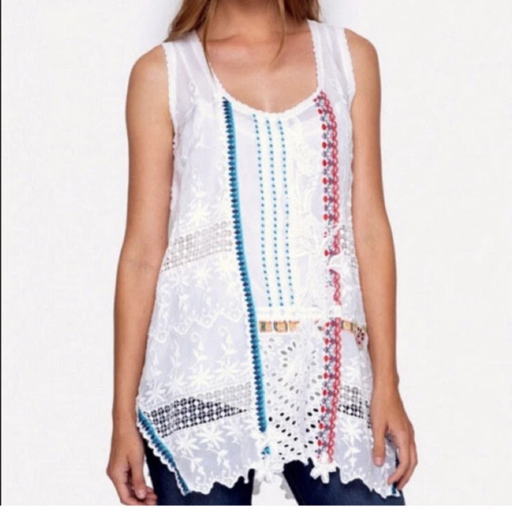 Johnny Was Womens fringe mixed embroidered sleeveless tank top Size M $220